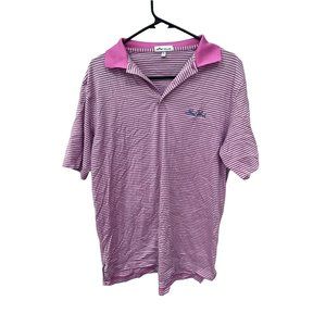 Peter Millar Men's Collared Embroidered Striped Golf Club Polo Shirt Pink Size M